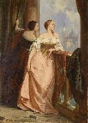 Edouard Hamman, Zwei Damen am Balkon, im Hintergrund San Giorgio Maggiore, Venedig